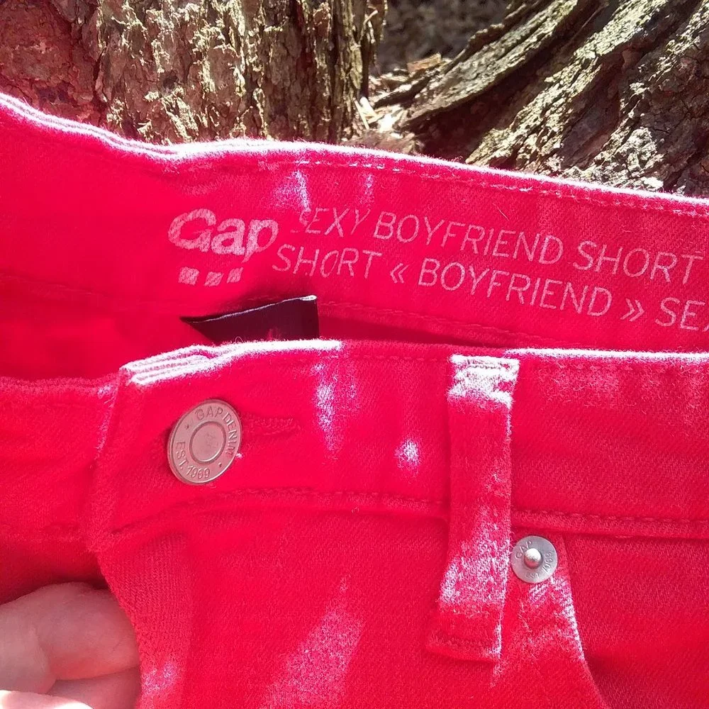 GAP Bright Red Frayed Hem Denim Shorts